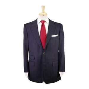 Mariano Rubinacci LH Napoli Navy Blue Chalkstripe 2-Btn Wool Suit 38R